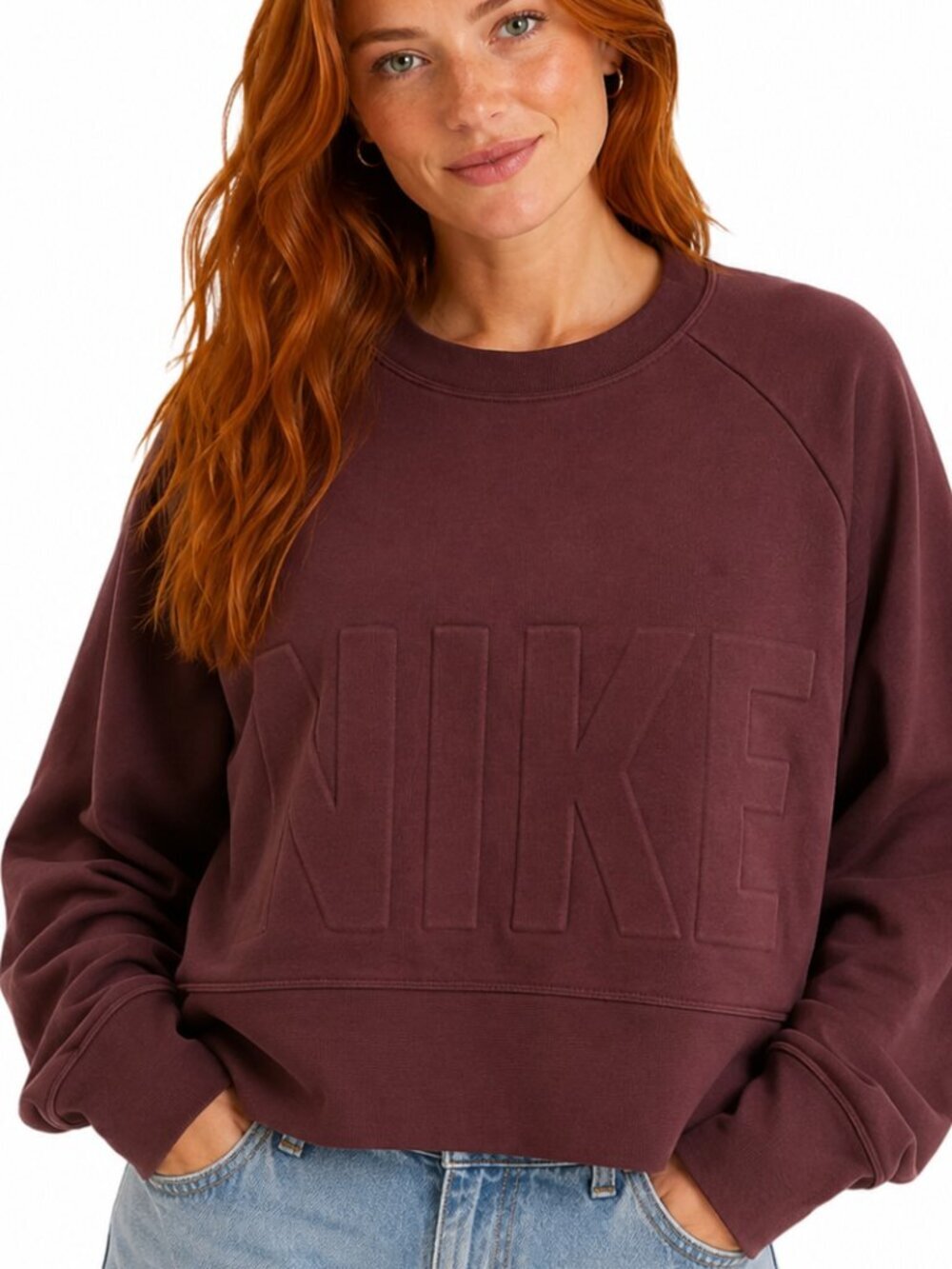 Nike Dri-FIT Cropped Sweatshirt Maroon Burgundy Size M
